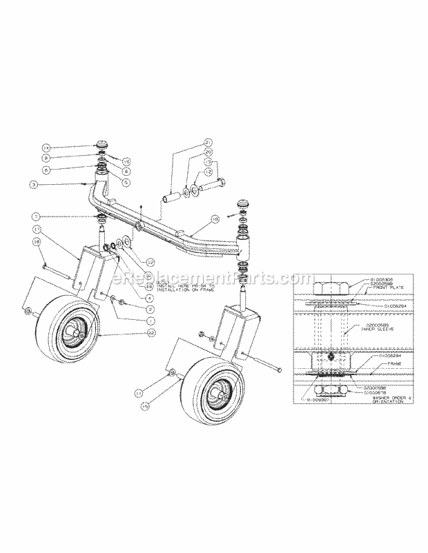 Front Caster Assembly Diagram and Parts List for M72-KW 53AI8CTZ750 Cub Cadet Sprayer